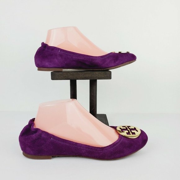Tory Burch Women's Reva Slip On Ballet Flats Gold Logo Sz 7.5M NICE! - Picture 4 of 11